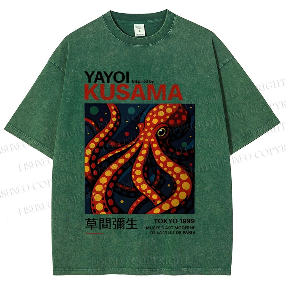 Unisex Yayoi Kusama Octopus Printed Washed Tee
