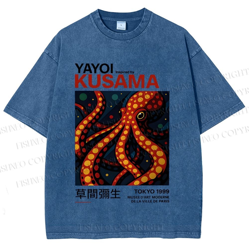 Unisex Yayoi Kusama Octopus Printed Washed Tee