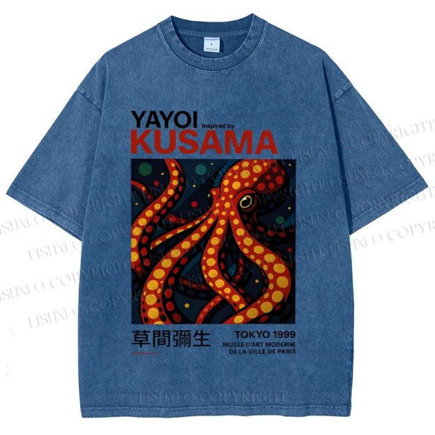 Unisex Yayoi Kusama Octopus Printed Washed Tee