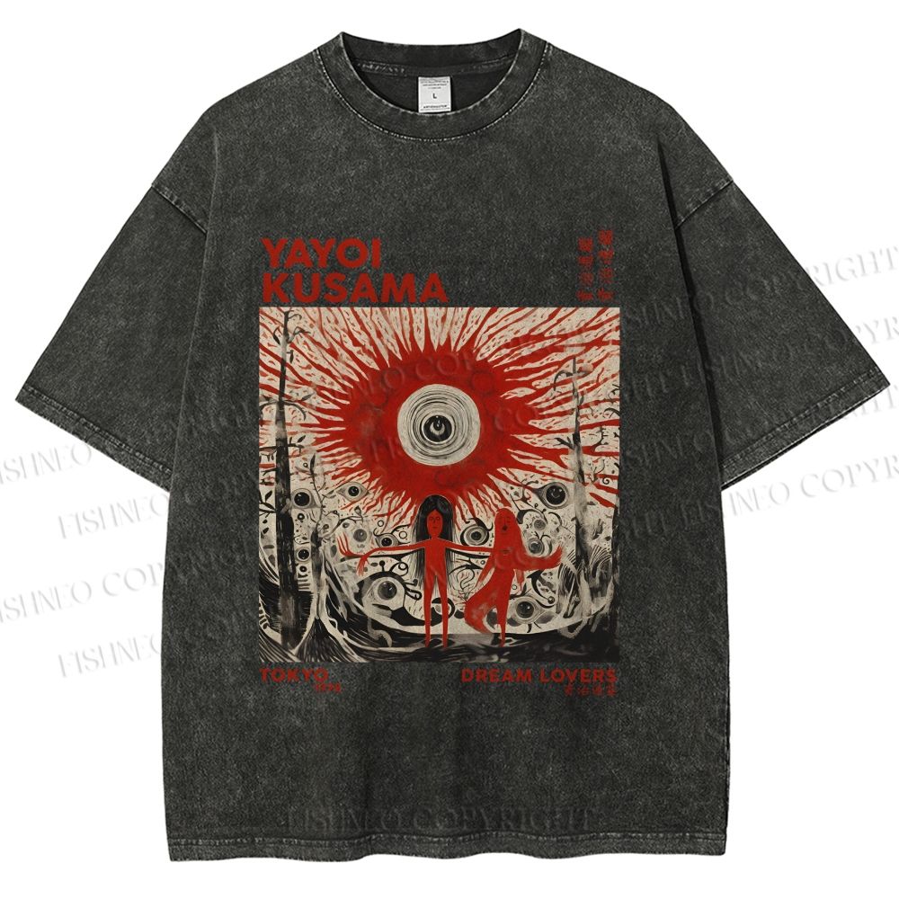 Unisex Yayoi Kusama Bloody Spooky Eye Printed Washed Tee