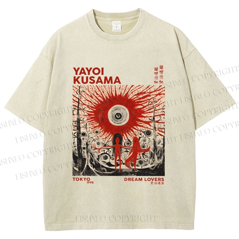 Unisex Yayoi Kusama Bloody Spooky Eye Printed Washed Tee