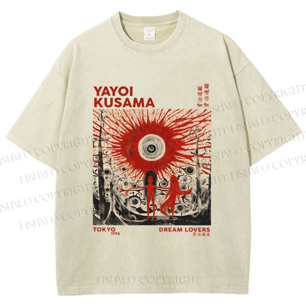 Unisex Yayoi Kusama Bloody Spooky Eye Printed Washed Tee