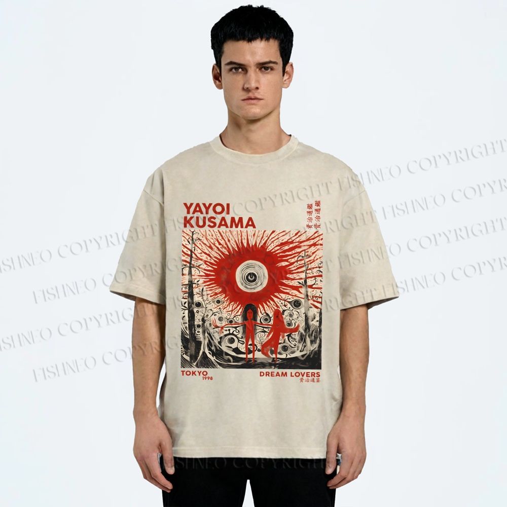 Unisex Yayoi Kusama Bloody Spooky Eye Printed Washed Tee