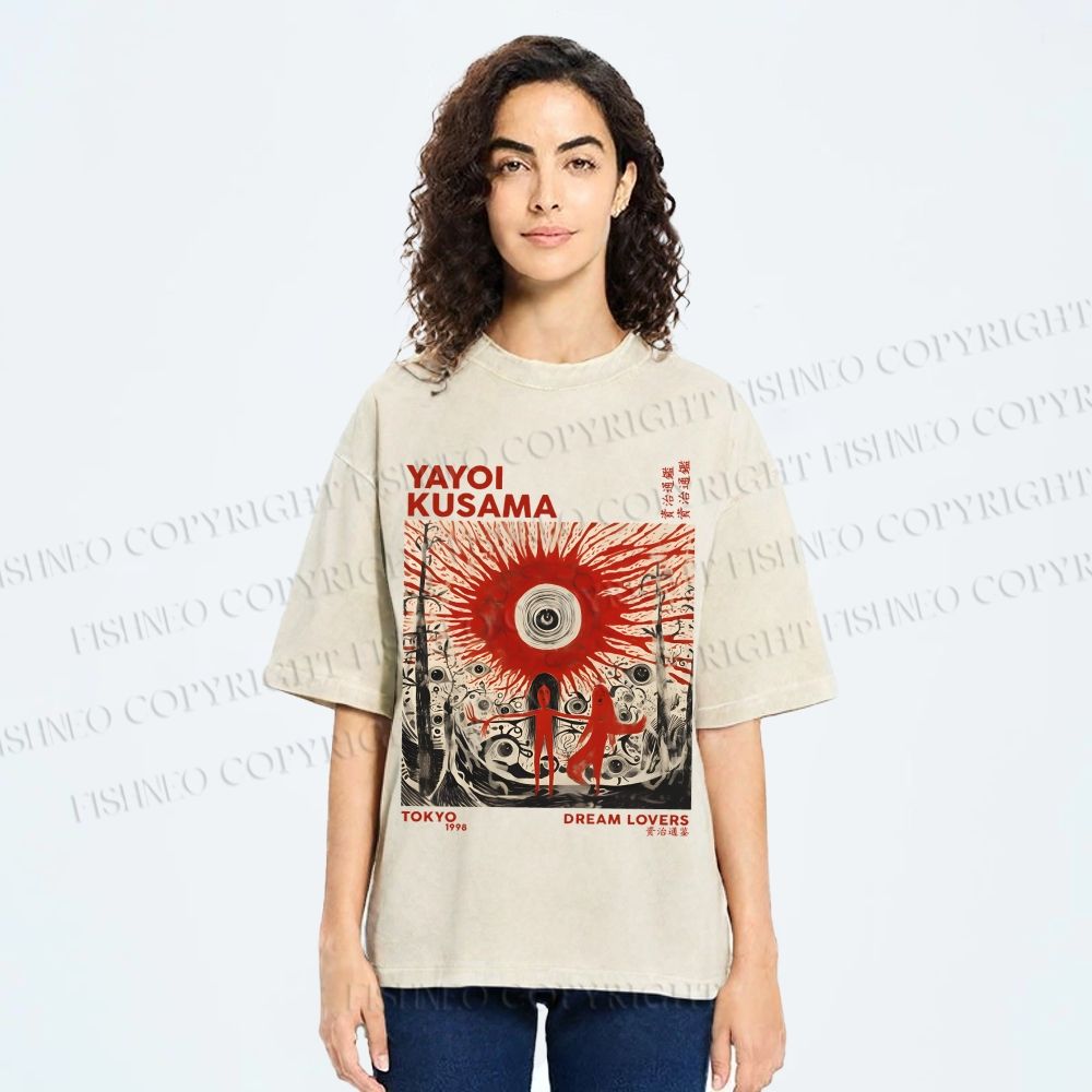 Unisex Yayoi Kusama Bloody Spooky Eye Printed Washed Tee