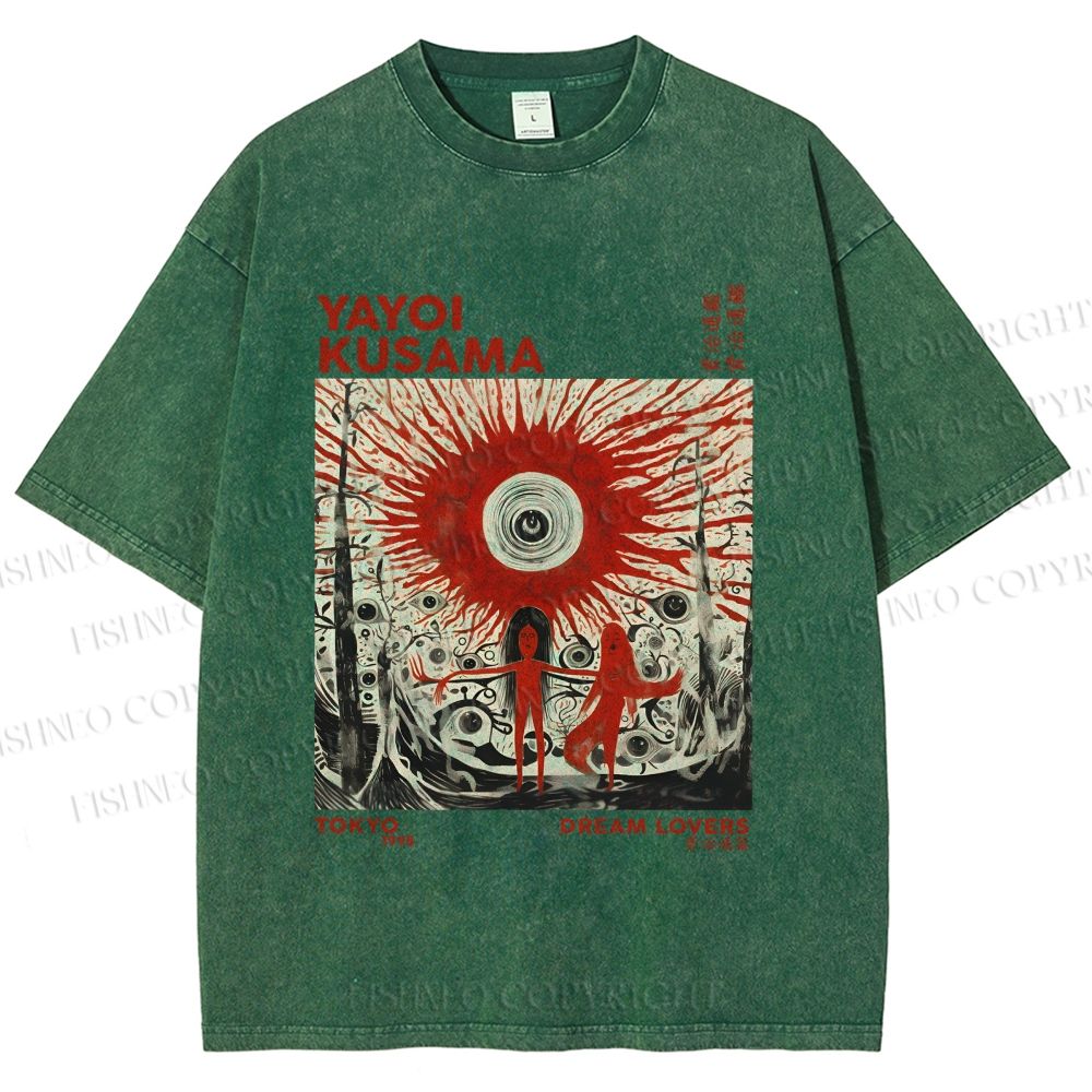 Unisex Yayoi Kusama Bloody Spooky Eye Printed Washed Tee