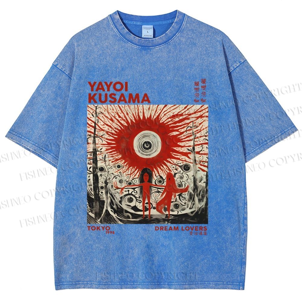 Unisex Yayoi Kusama Bloody Spooky Eye Printed Washed Tee