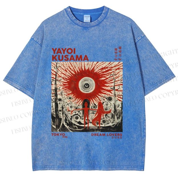 Unisex Yayoi Kusama Bloody Spooky Eye Printed Washed Tee