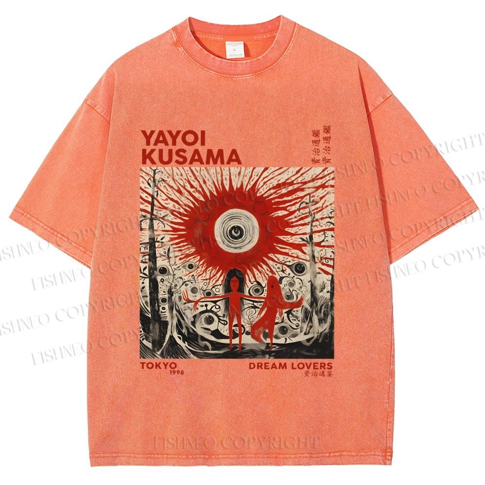 Unisex Yayoi Kusama Bloody Spooky Eye Printed Washed Tee
