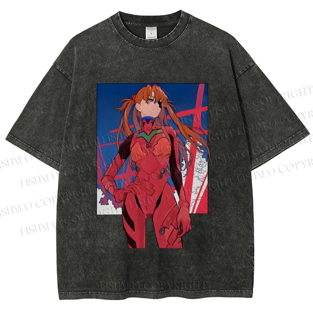 Unisex Neon Genesis Evangelion Asuka Printed Washed Tee