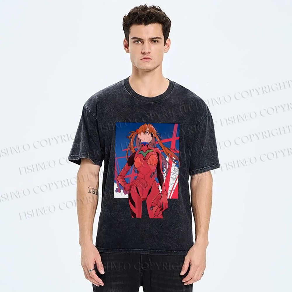 Unisex Neon Genesis Evangelion Asuka Printed Washed Tee