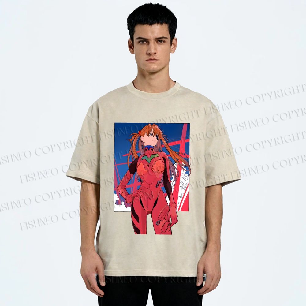 Unisex Neon Genesis Evangelion Asuka Printed Washed Tee