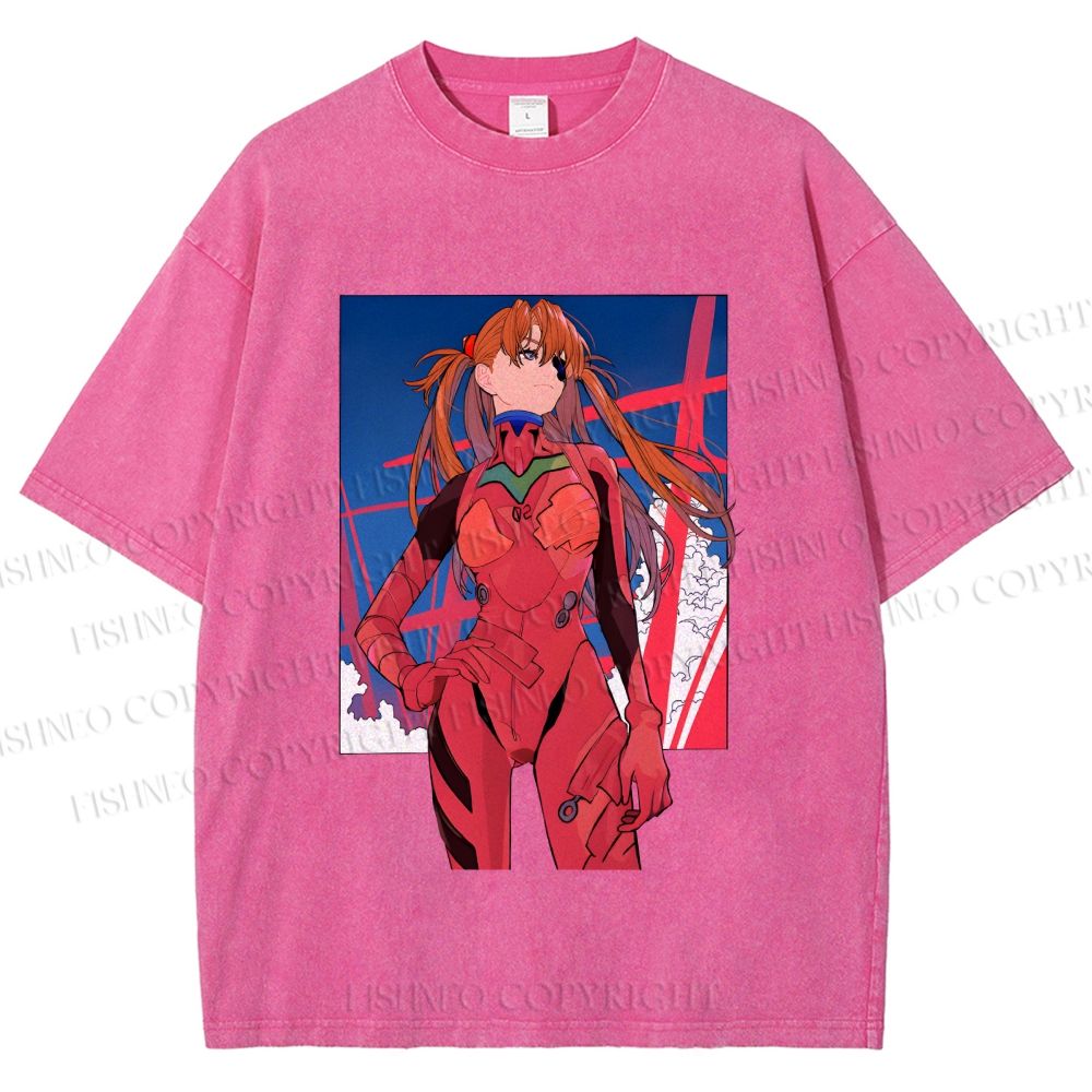 Unisex Neon Genesis Evangelion Asuka Printed Washed Tee