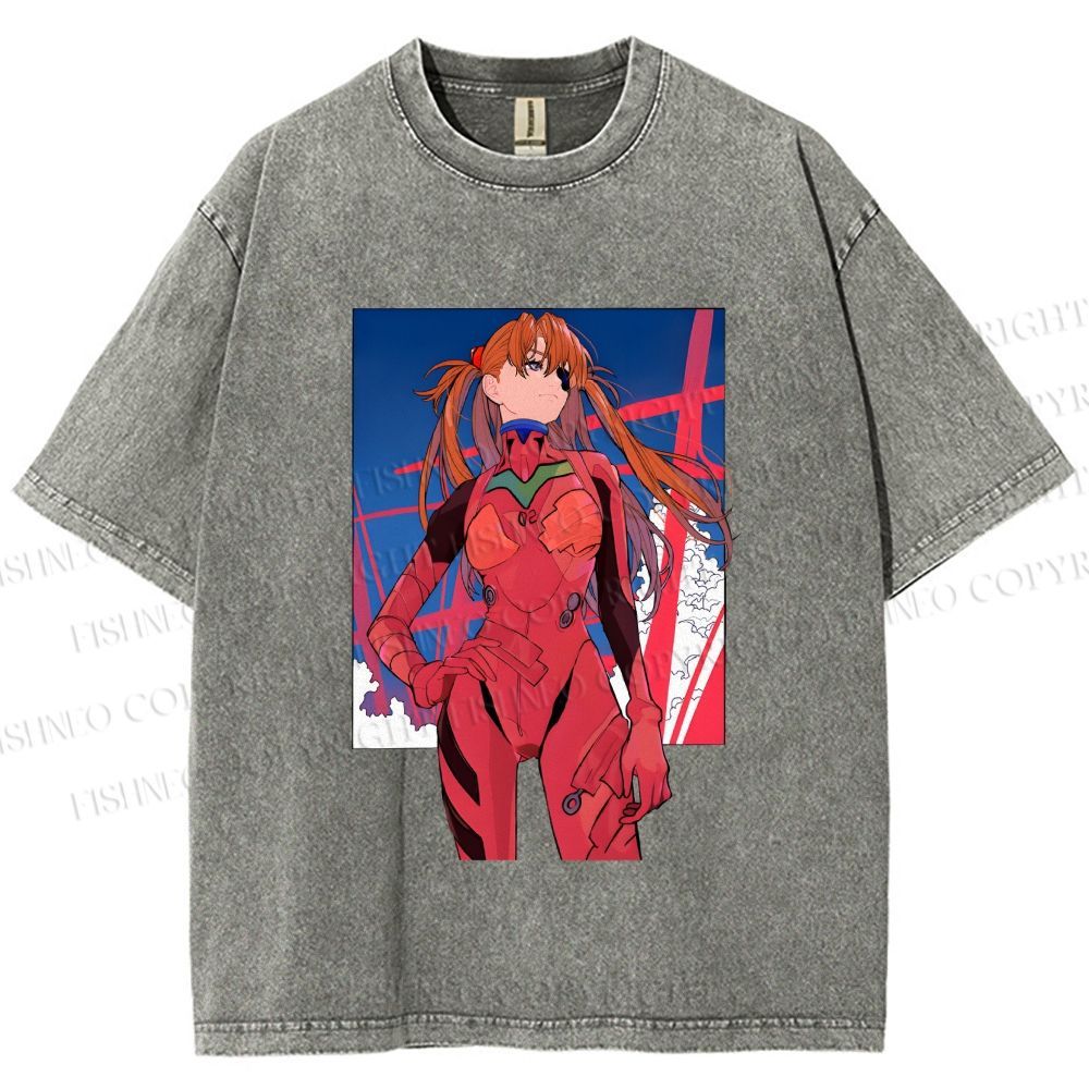 Unisex Neon Genesis Evangelion Asuka Printed Washed Tee