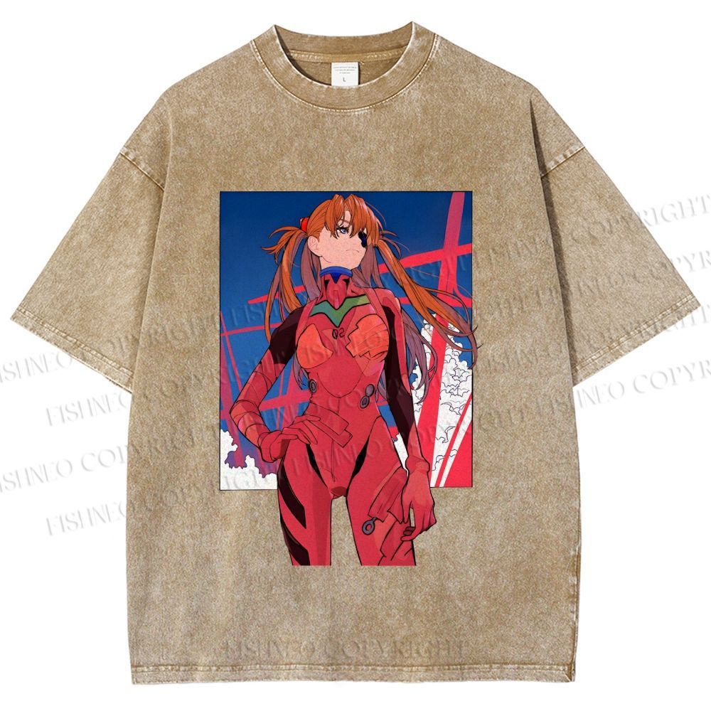 Unisex Neon Genesis Evangelion Asuka Printed Washed Tee
