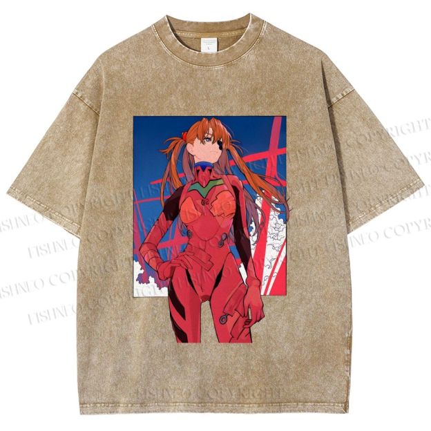 Unisex Neon Genesis Evangelion Asuka Printed Washed Tee