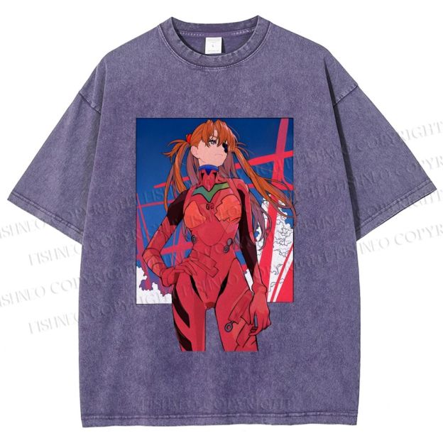 Unisex Neon Genesis Evangelion Asuka Printed Washed Tee