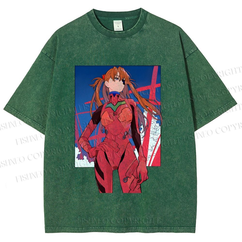 Unisex Neon Genesis Evangelion Asuka Printed Washed Tee