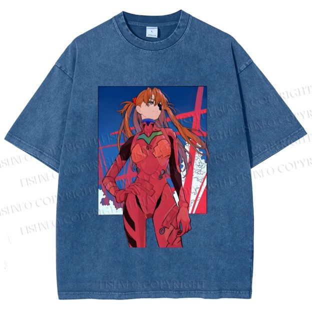 Unisex Neon Genesis Evangelion Asuka Printed Washed Tee