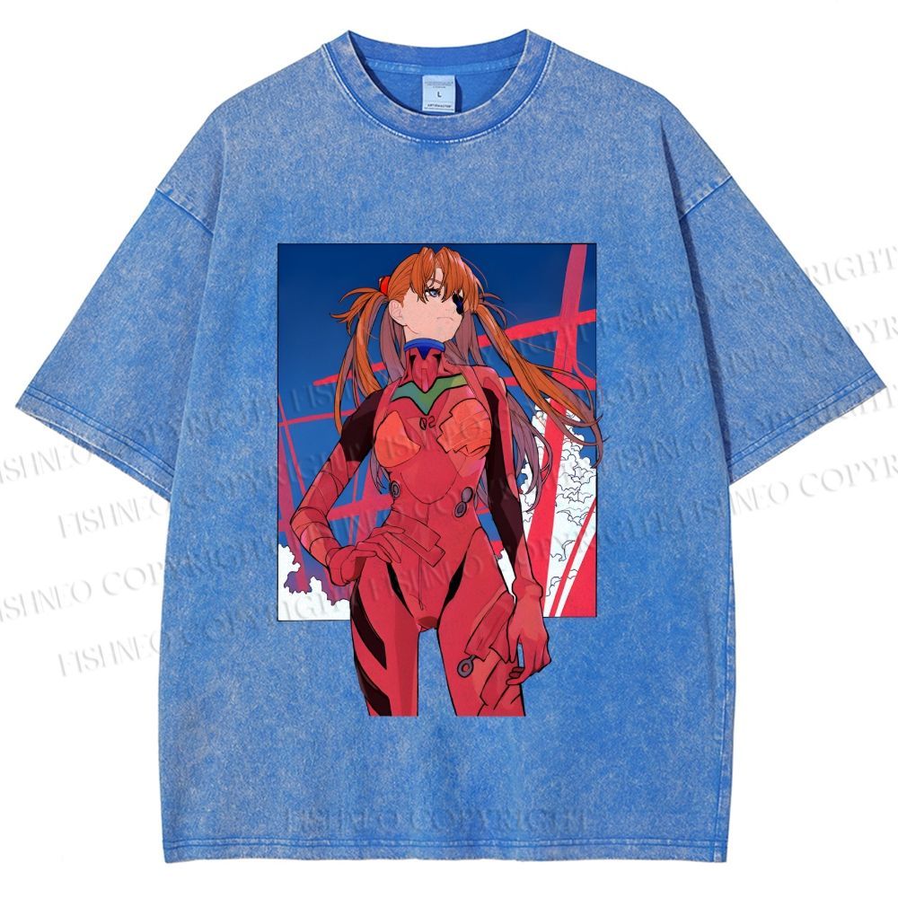 Unisex Neon Genesis Evangelion Asuka Printed Washed Tee