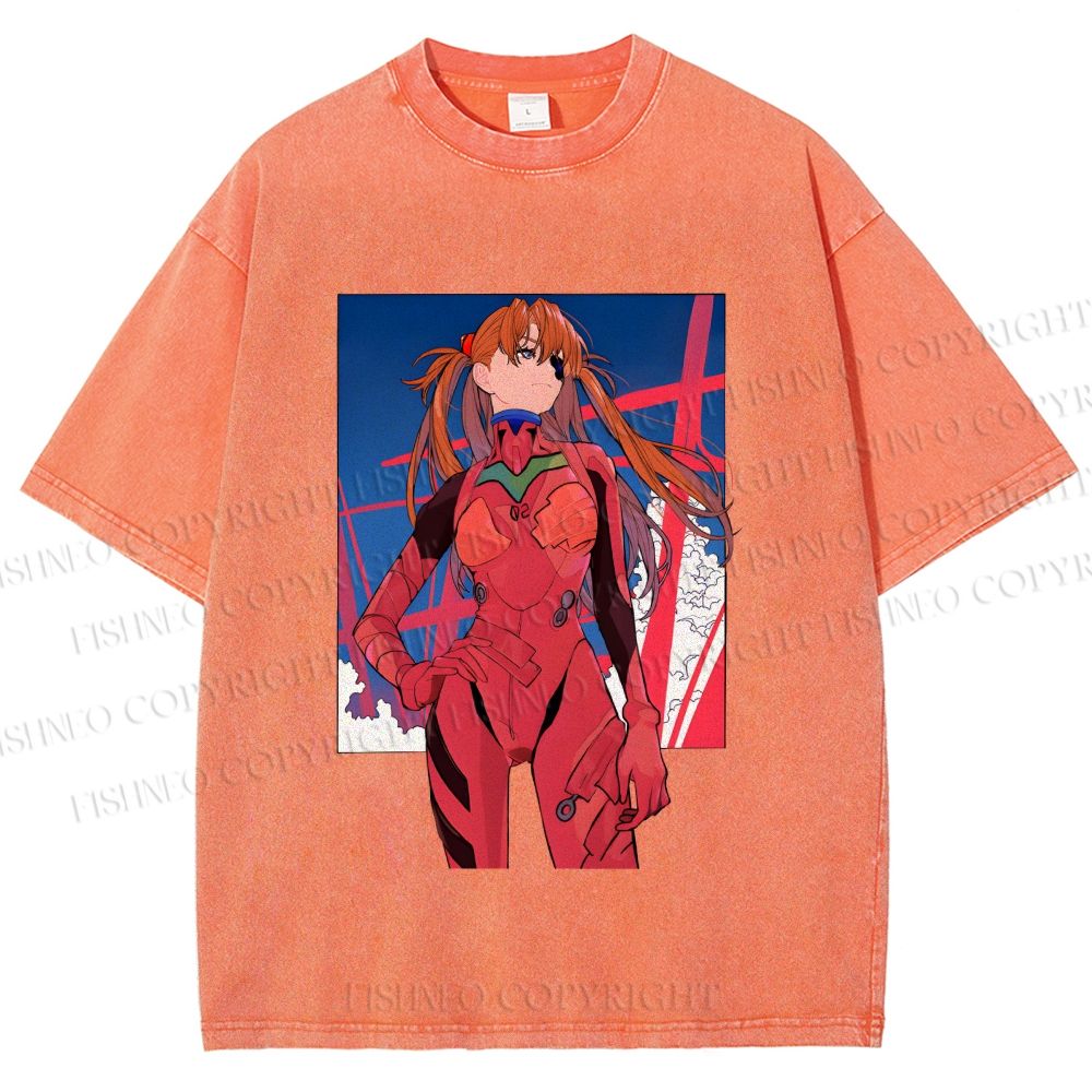 Unisex Neon Genesis Evangelion Asuka Printed Washed Tee