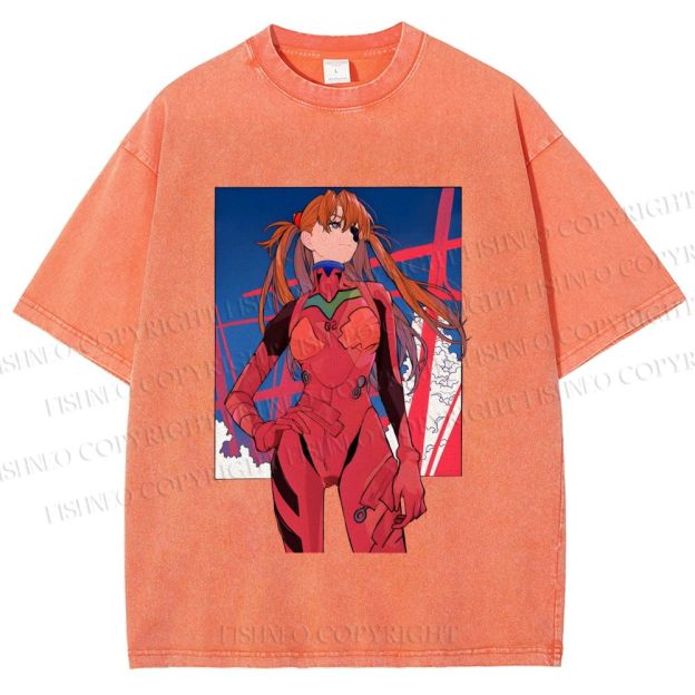 Unisex Neon Genesis Evangelion Asuka Printed Washed Tee