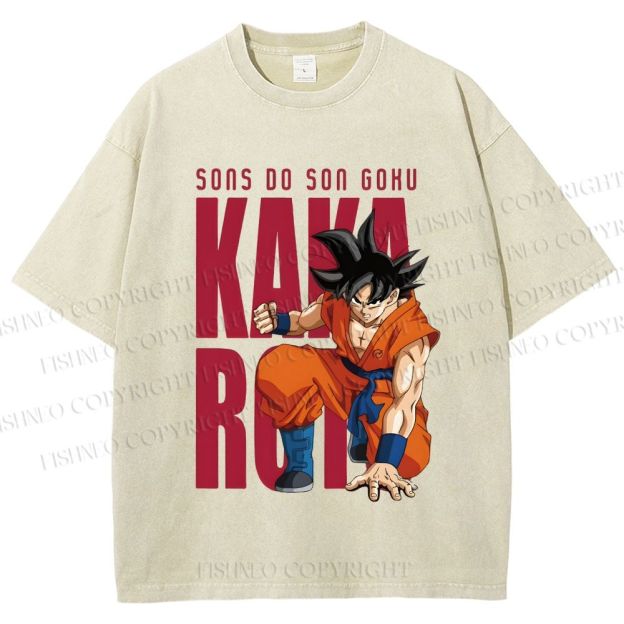 Unisex Son Goku Printed Washed Tee