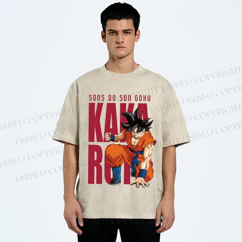 Unisex Son Goku Printed Washed Tee