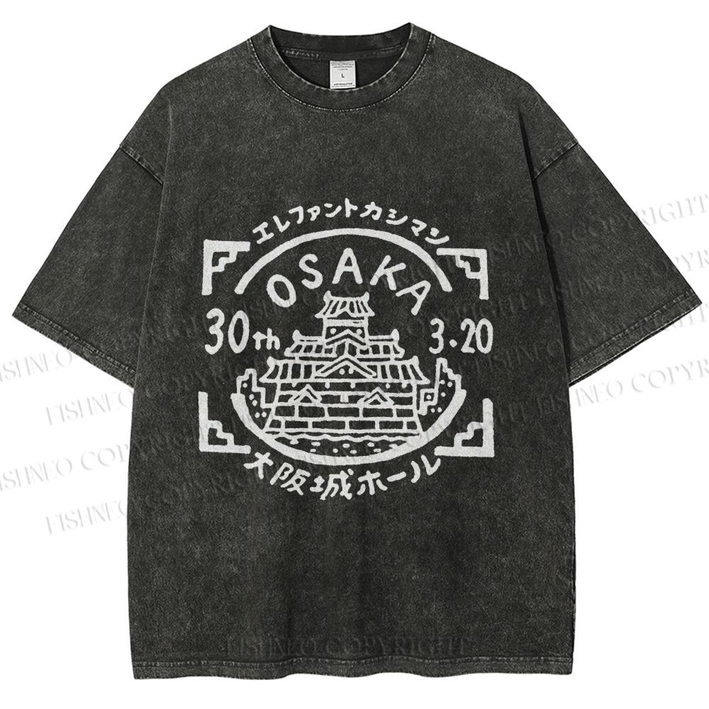 Unisex Japanese Osaka Graffiti Printed Washed Tee