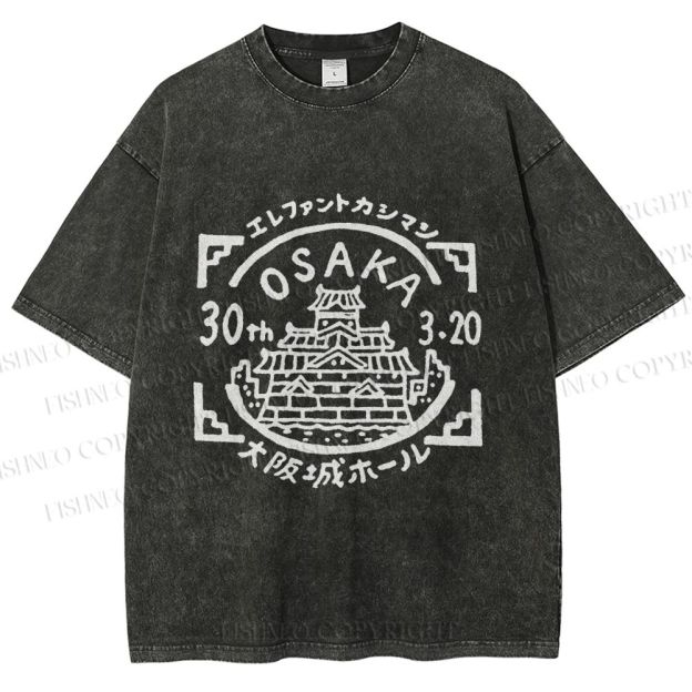Unisex Japanese Osaka Graffiti Printed Washed Tee