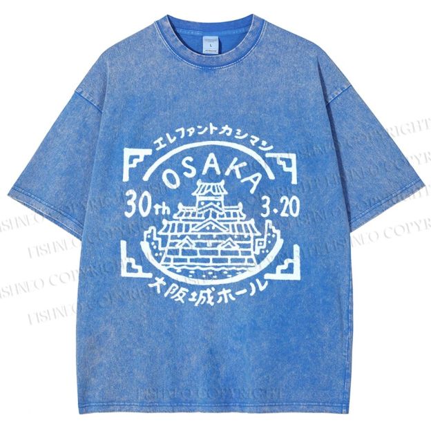 Unisex Japanese Osaka Graffiti Printed Washed Tee
