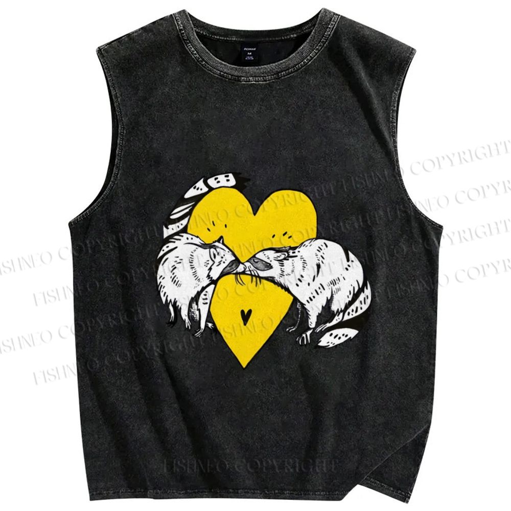 Unisex Opossum Raccoon Forbidden Love Printed Washed Tank Top