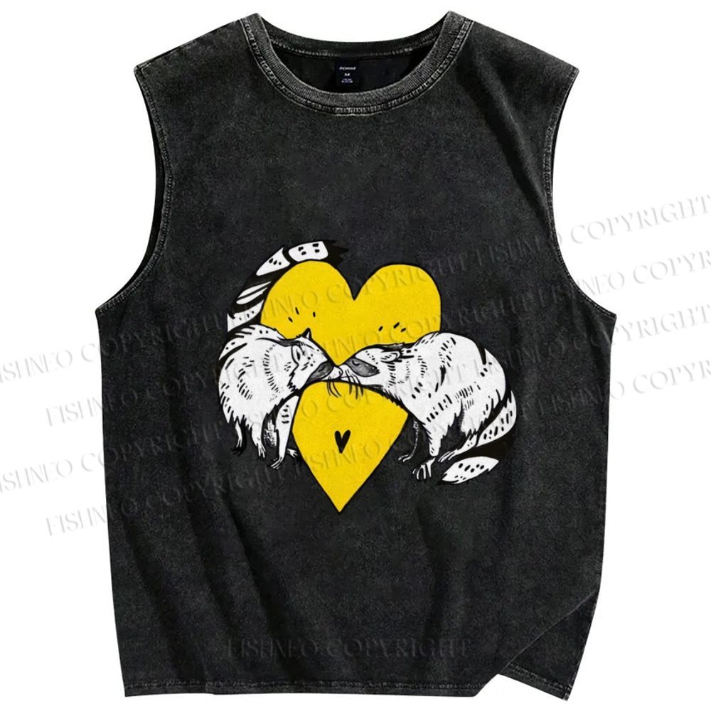 Unisex Opossum Raccoon Forbidden Love Printed Washed Tank Top