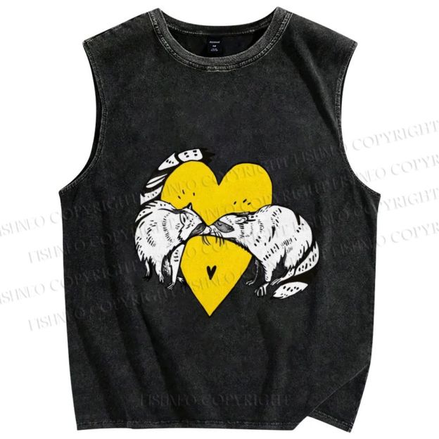 Unisex Opossum Raccoon Forbidden Love Printed Washed Tank Top