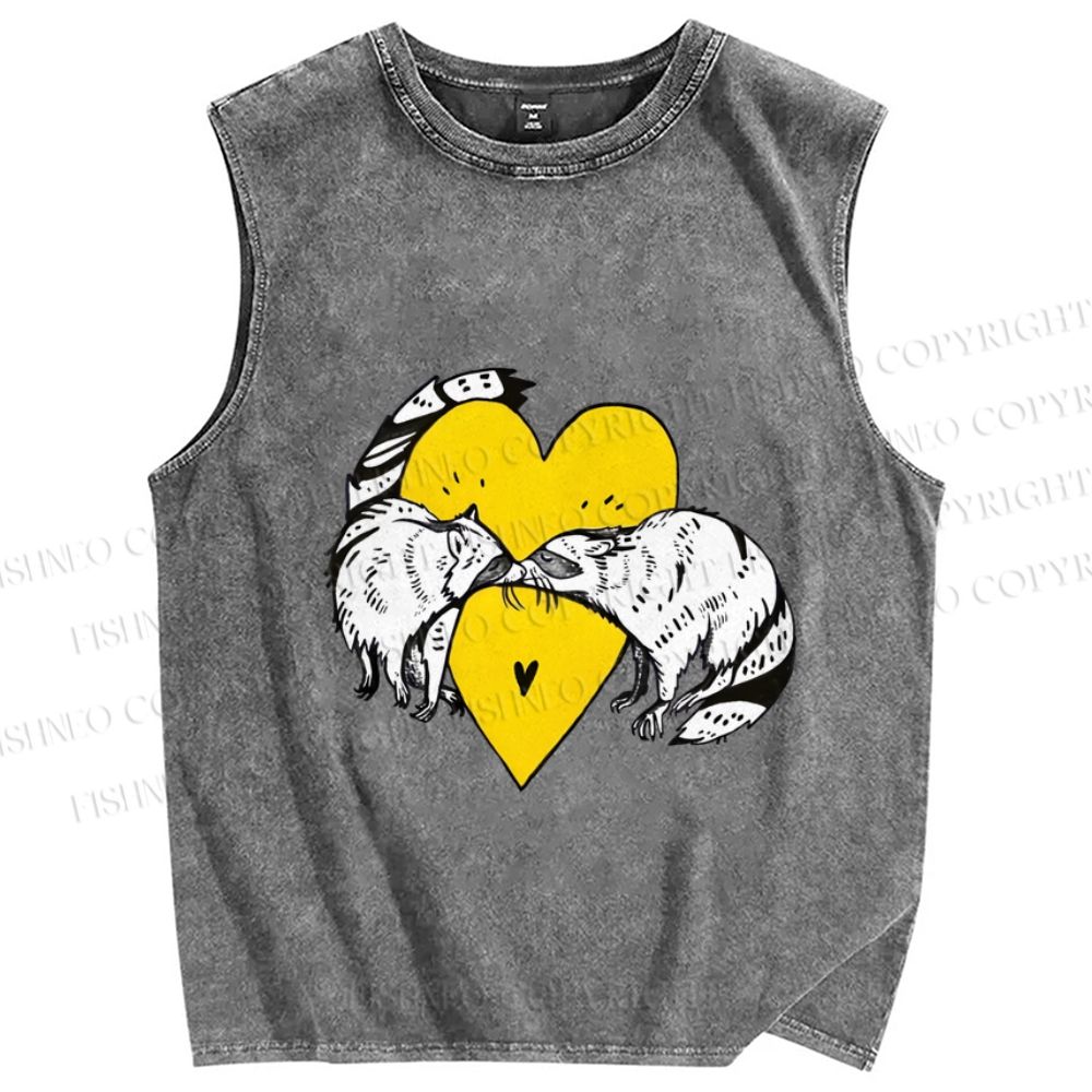 Unisex Opossum Raccoon Forbidden Love Printed Washed Tank Top