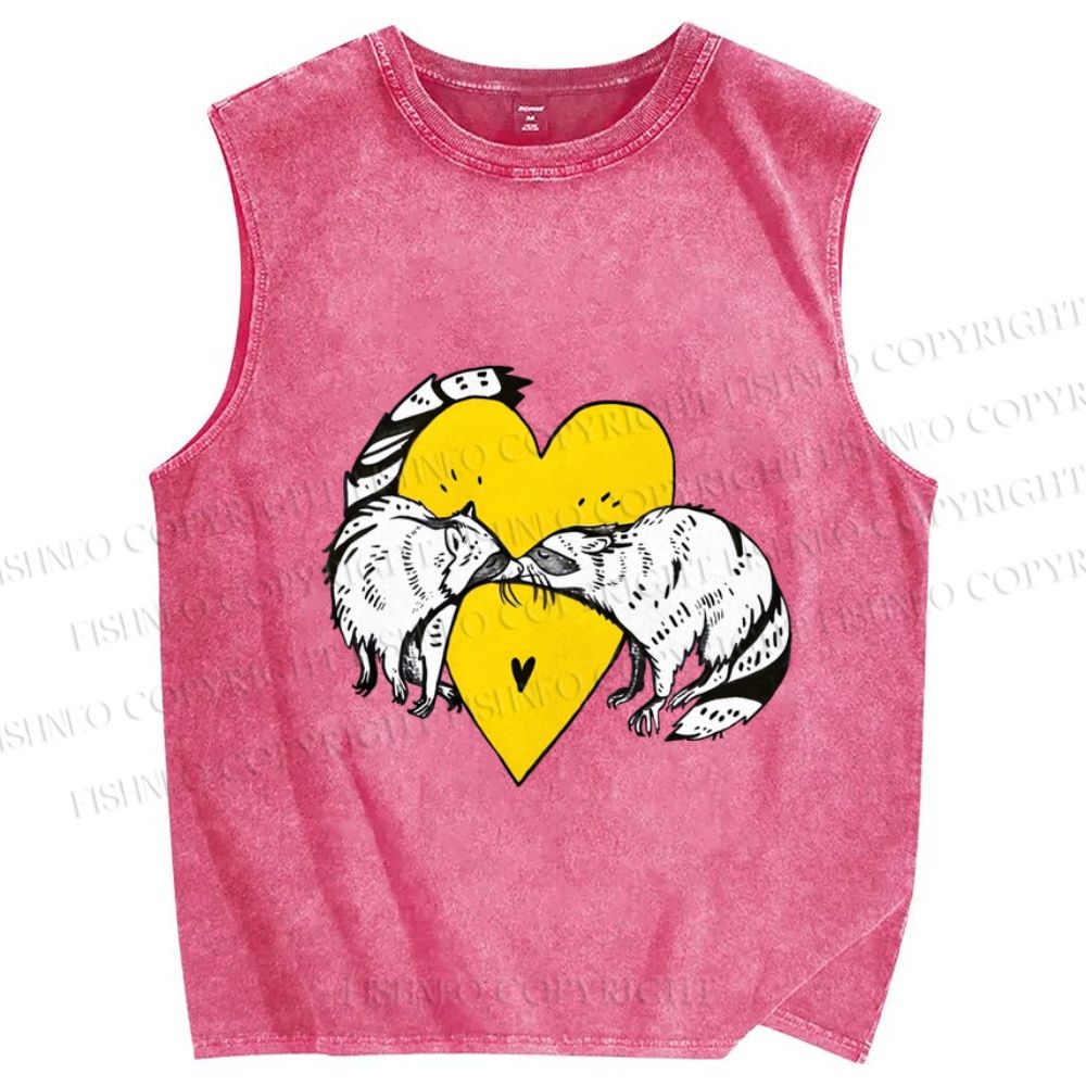 Unisex Opossum Raccoon Forbidden Love Printed Washed Tank Top