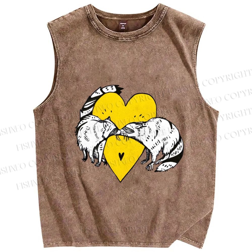 Unisex Opossum Raccoon Forbidden Love Printed Washed Tank Top