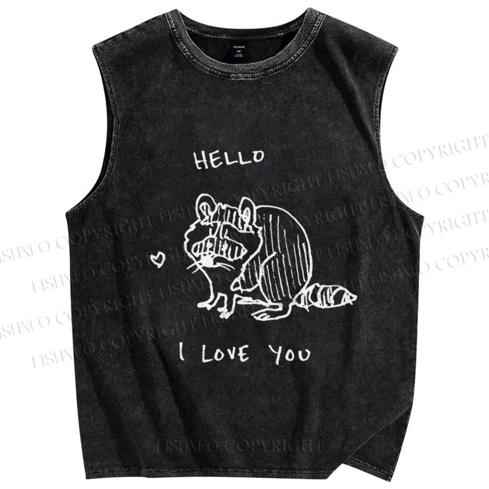 Unisex Raccoon Love you Printed Washed Tank Top