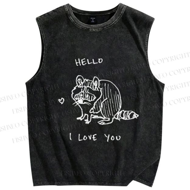 Unisex Raccoon Love you Printed Washed Tank Top