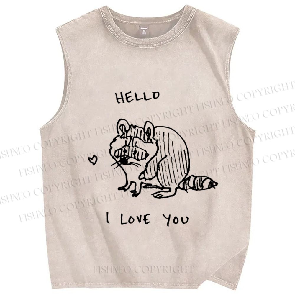 Unisex Raccoon Love you Printed Washed Tank Top