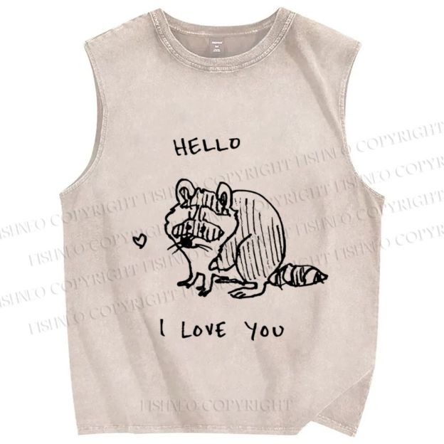 Unisex Raccoon Love you Printed Washed Tank Top