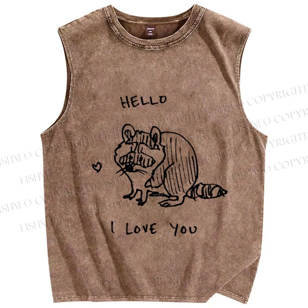Unisex Raccoon Love you Printed Washed Tank Top