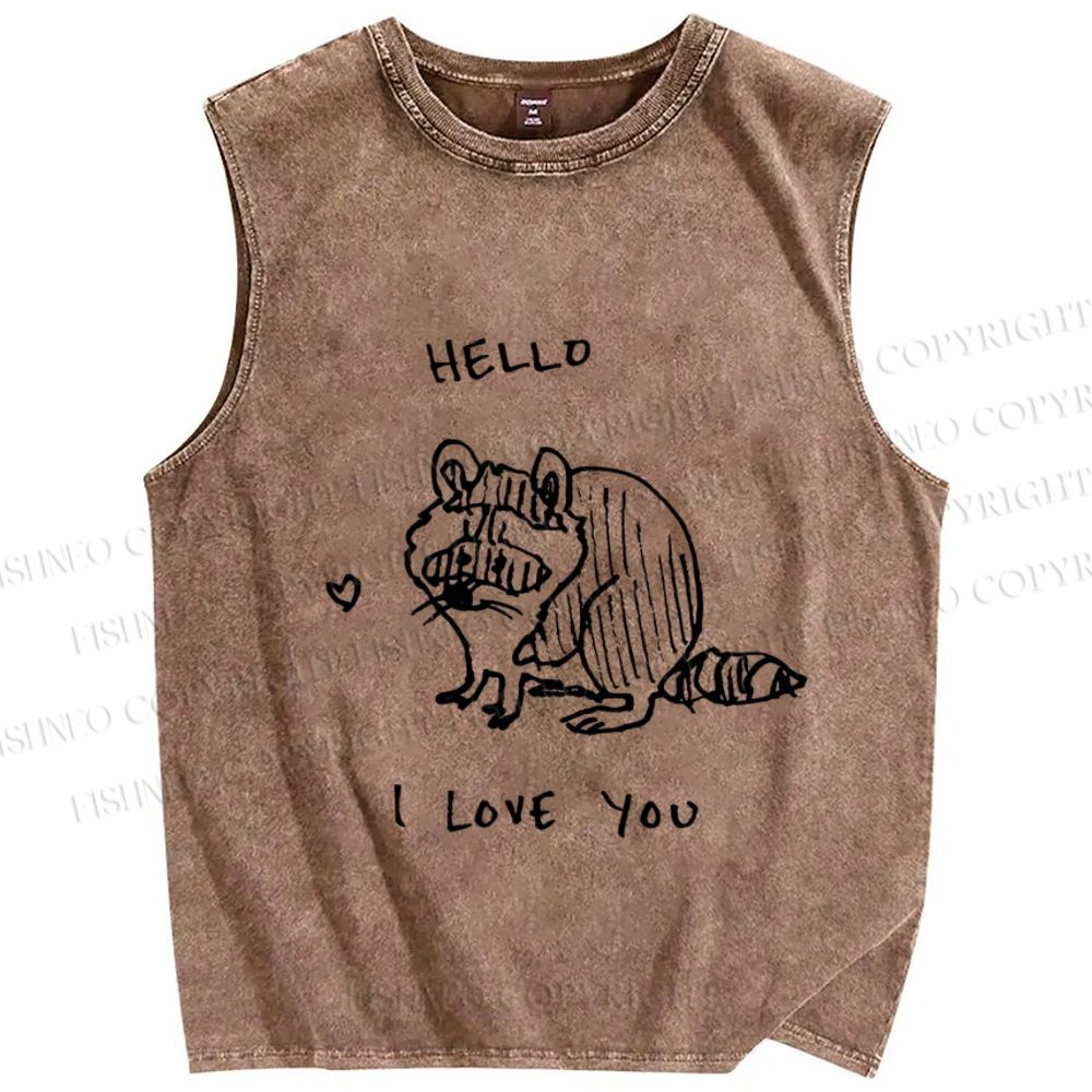 Unisex Raccoon Love you Printed Washed Tank Top