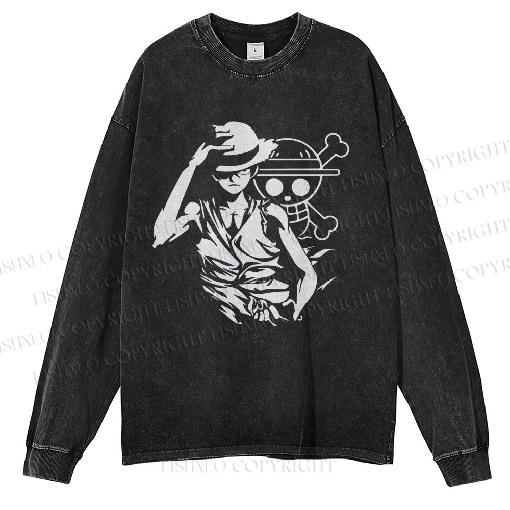 Unisex Casual Washed One Piece Printed Long Sleeve T-shirt
