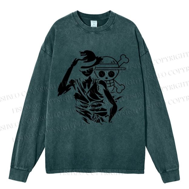 Unisex Casual Washed One Piece Printed Long Sleeve T-shirt