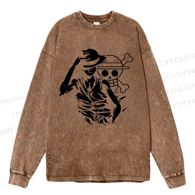 Unisex Casual Washed One Piece Printed Long Sleeve T-shirt