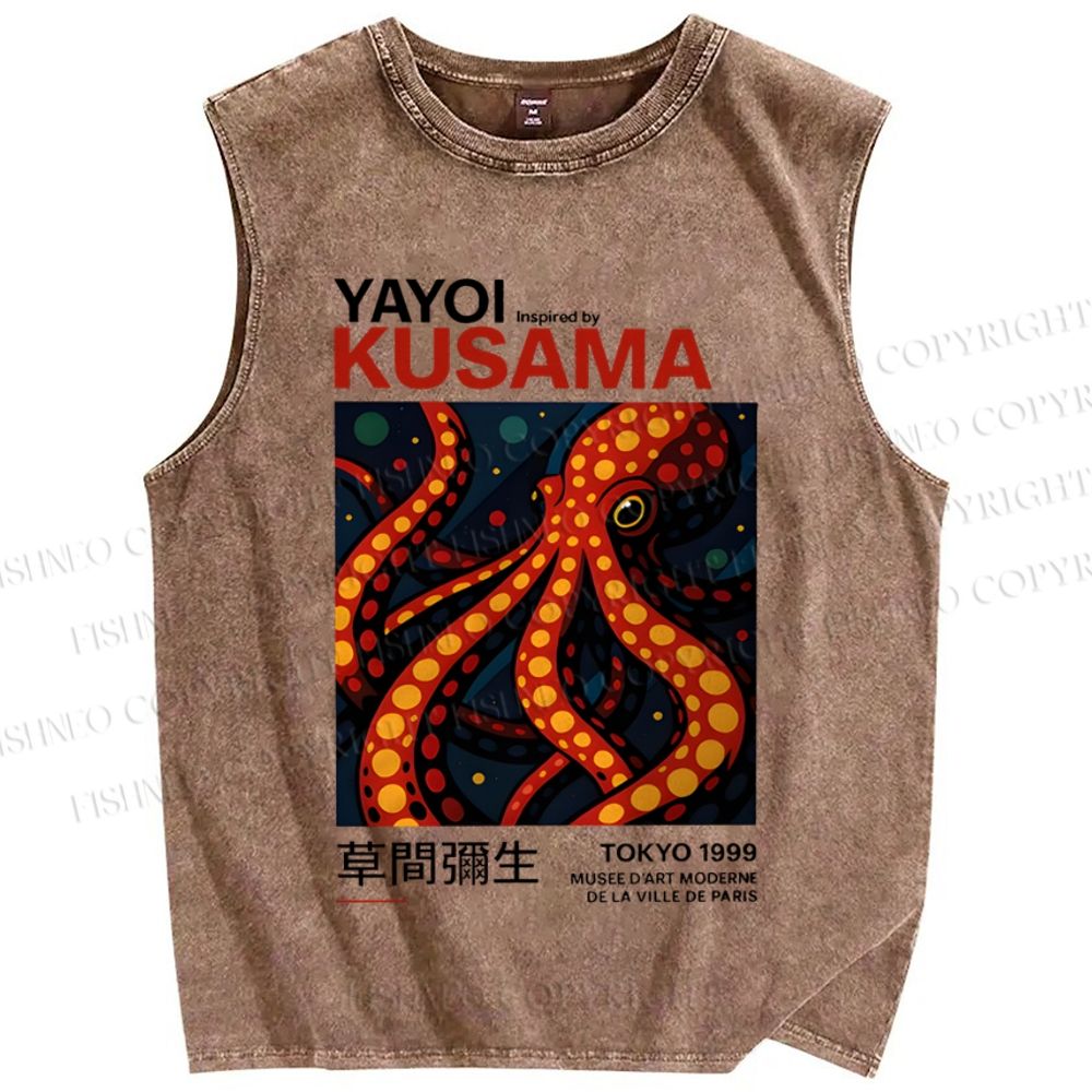 Unisex Yayoi Kusama Octopus Printed Washed Tank Top
