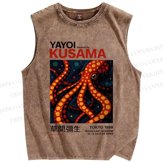 Unisex Yayoi Kusama Octopus Printed Washed Tank Top