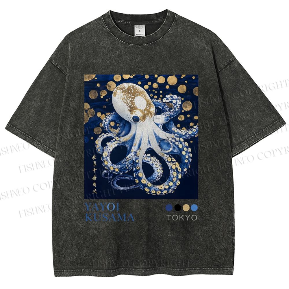 Unisex Yayoi Kusama Octopus Printed Washed Tee