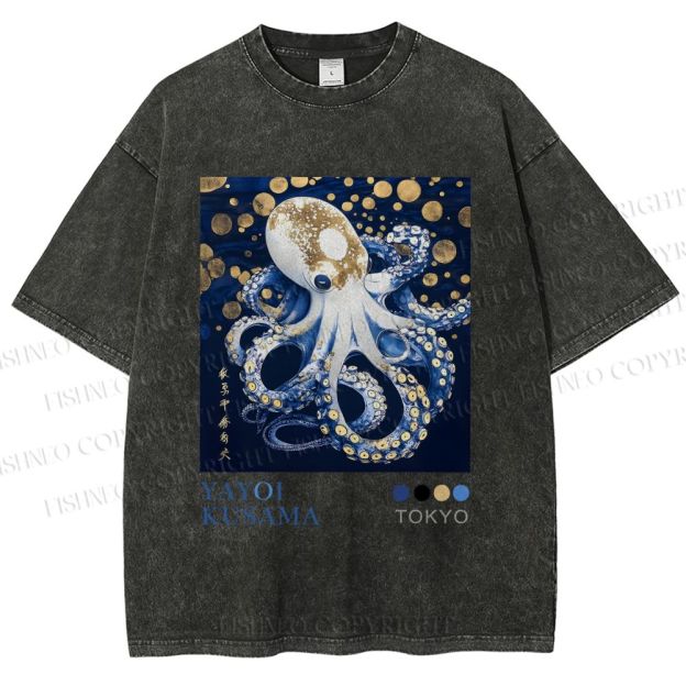 Unisex Yayoi Kusama Octopus Printed Washed Tee