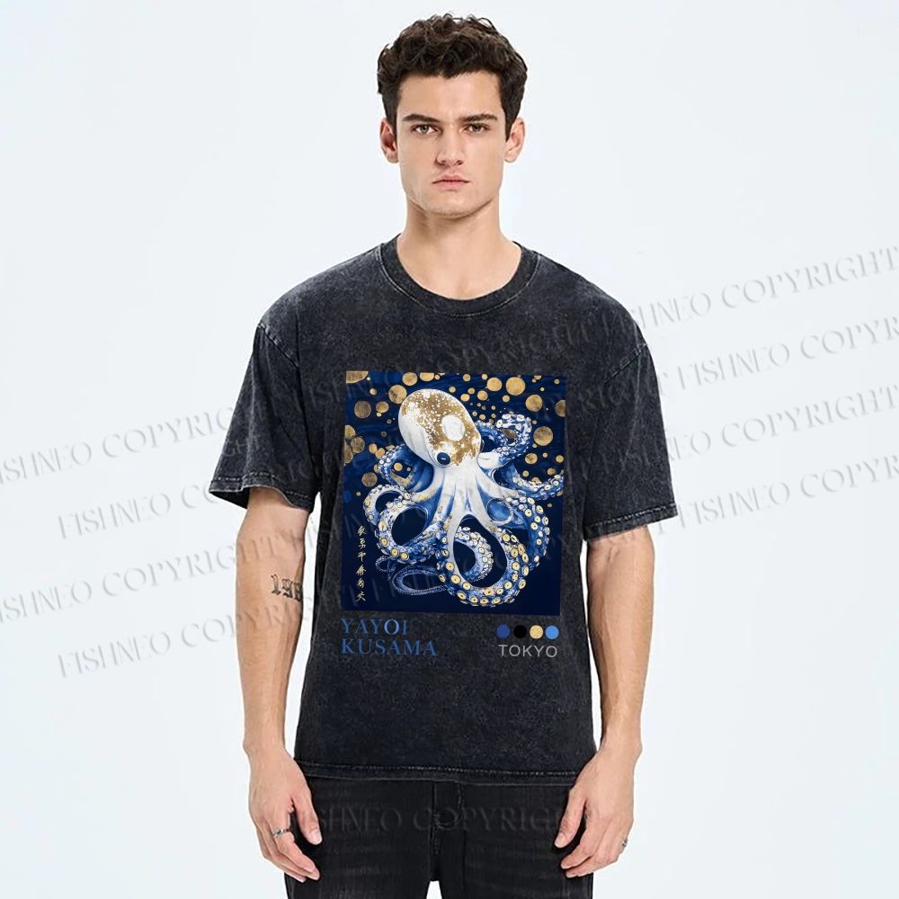 Unisex Yayoi Kusama Octopus Printed Washed Tee